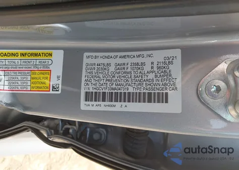 2021 Honda Accord Sport z USA, uszkodzony, nr VIN 1HGCV1F33MA047319